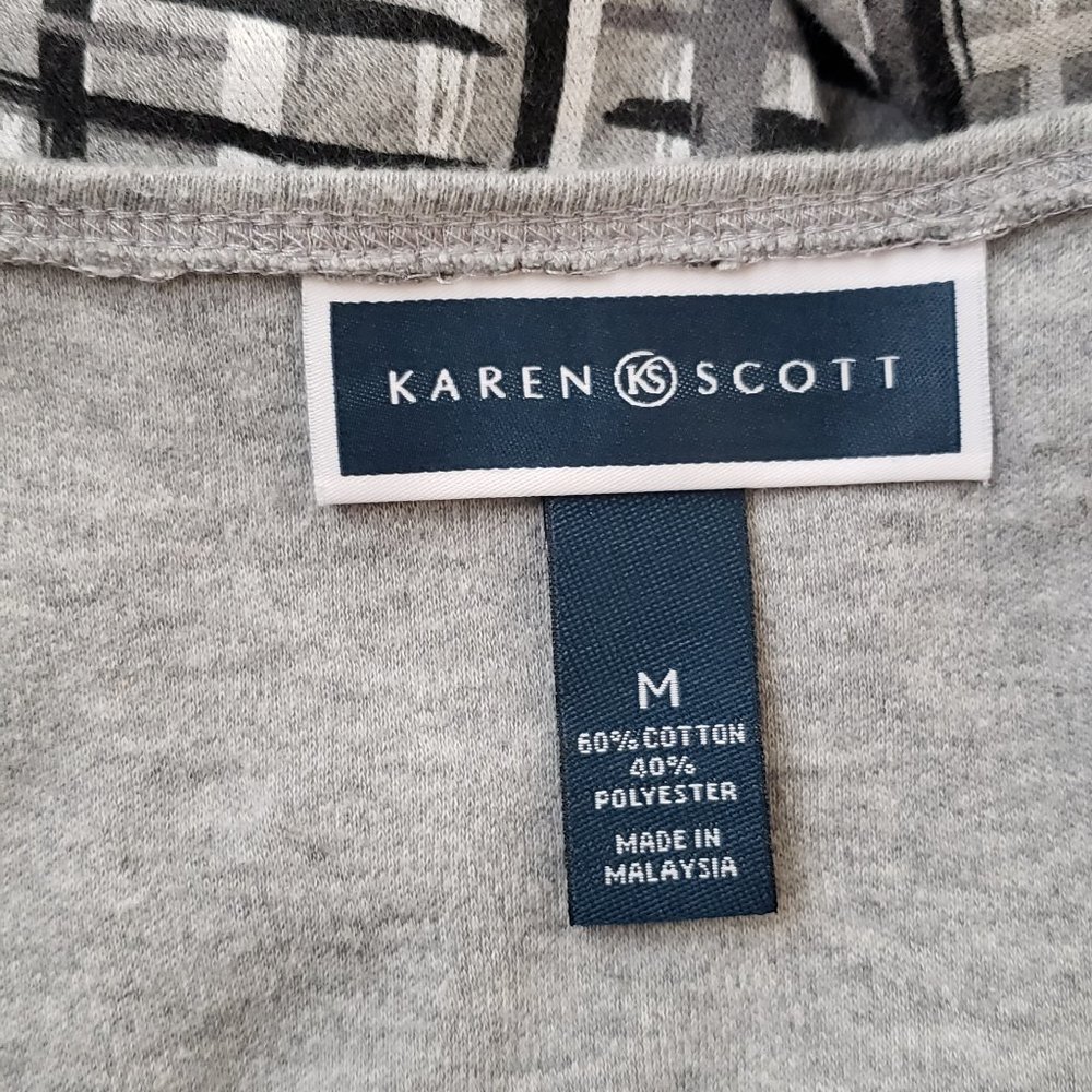 Karen Scott 3/4 Sleeve Grey Patterned Shirt - Picture 6 of 7